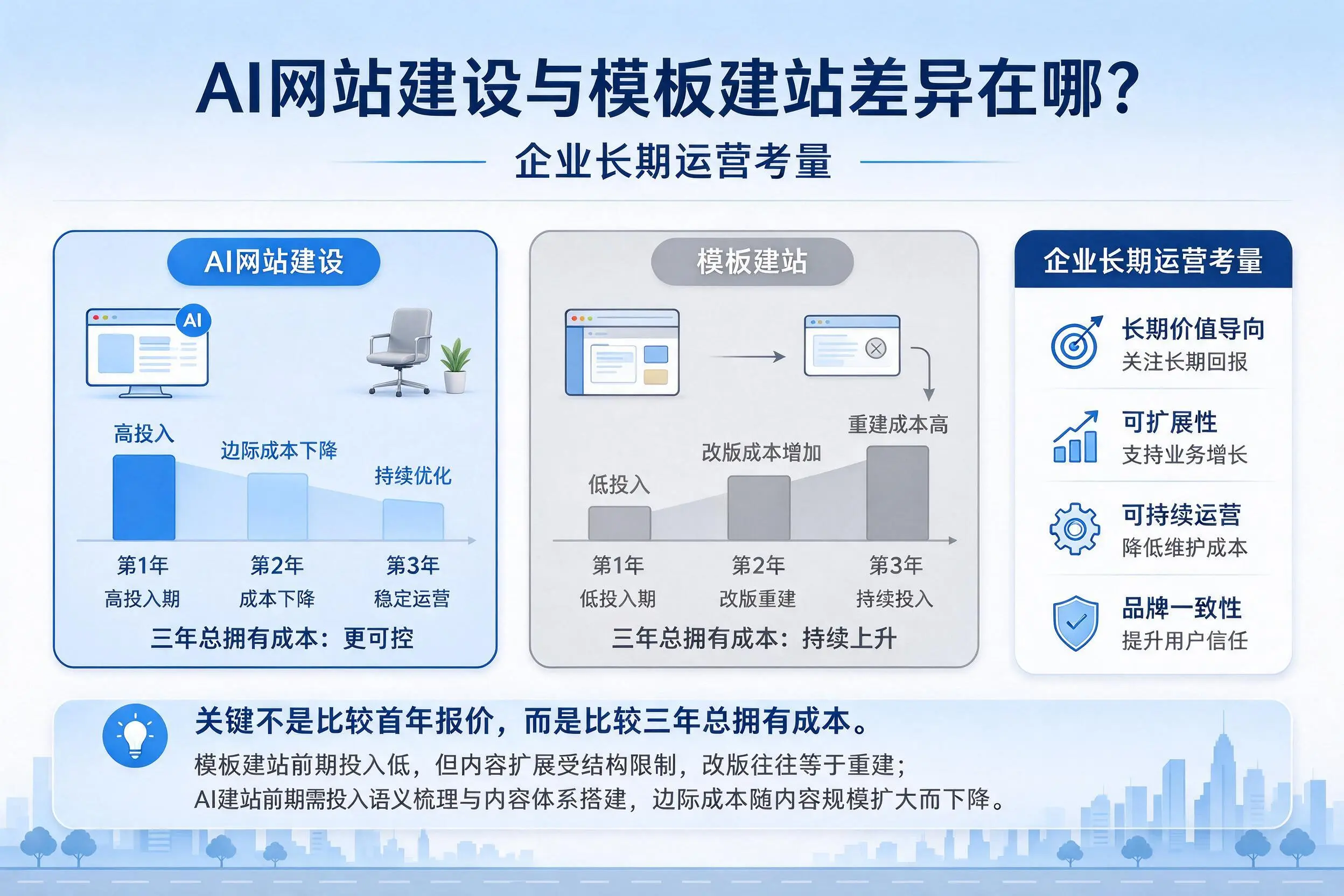 AI网站建设与模板建站差异在哪？九江企业长期运营考量